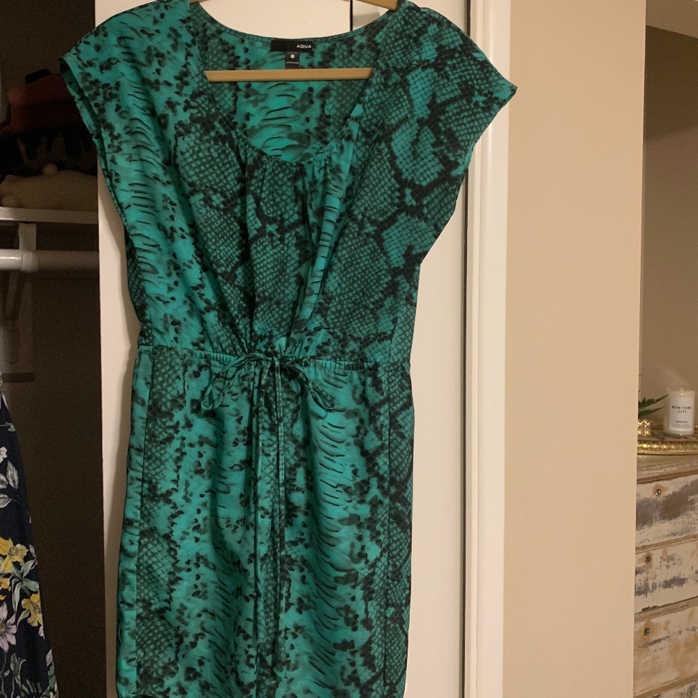 Aqua Green and Black Cinched Dress